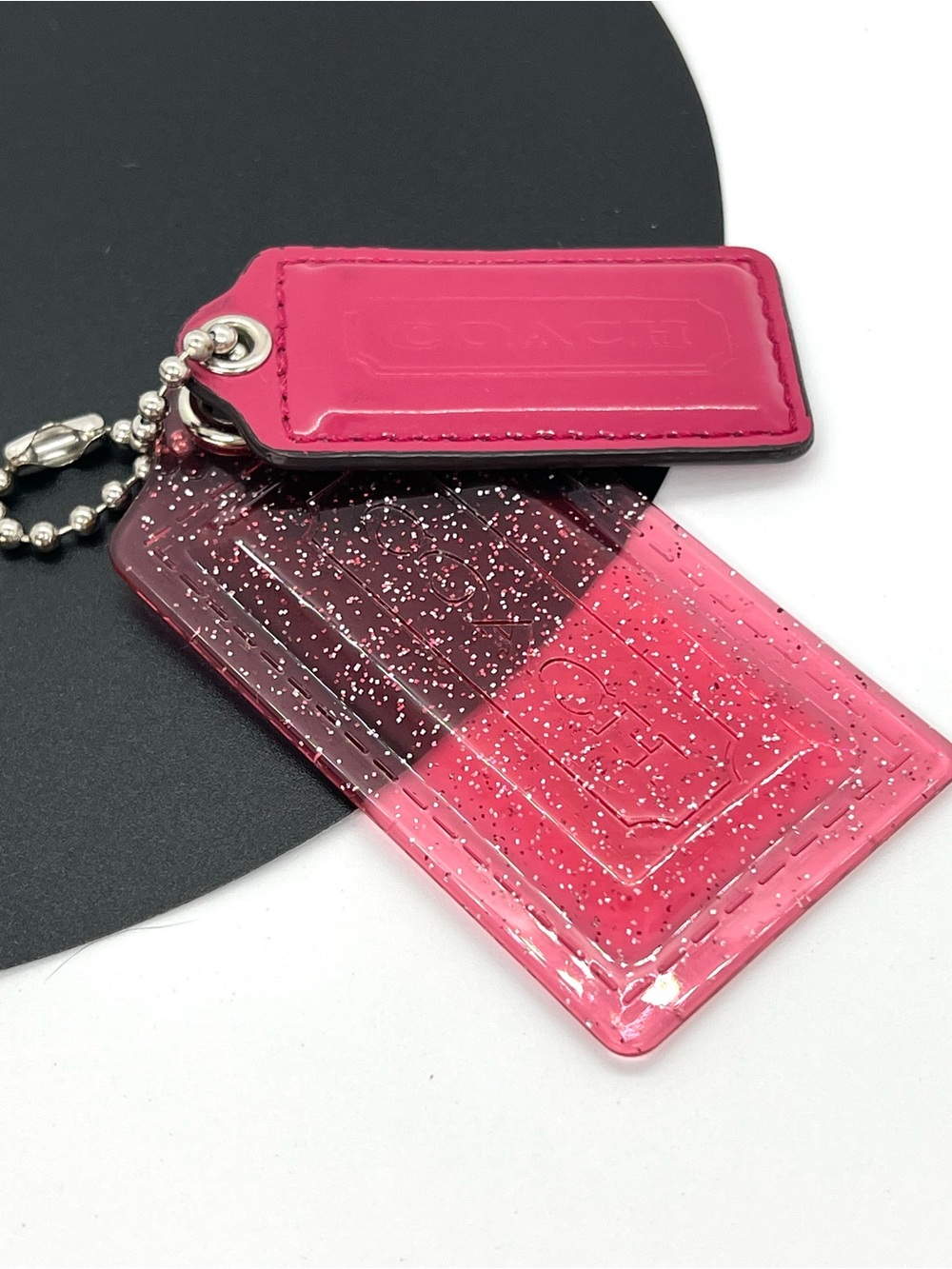 Coach Pink Glitter Tag Keychain Duo - Hot Pink & Fuchsia